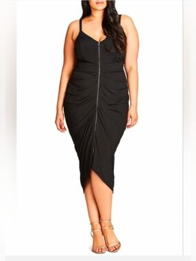 NWT "Sultry Vixen" Spaghetti Strap Dress (zip-up ruched front & back)- Sz L/20